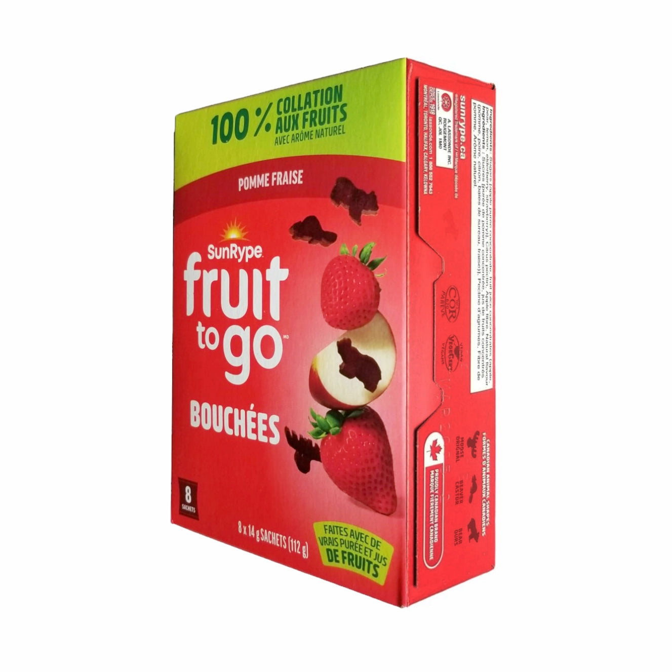 SunRype Fruit to Go Bites, Canadian Animal Shapes, Apple Strawberry, 8 pouches x 14g, 112g/4 oz. Box